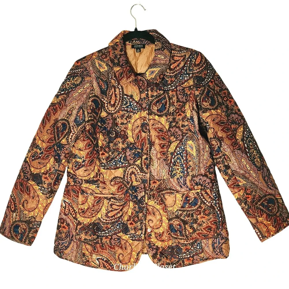 Jones New York Caramel Multi Paisley Quilted Travel Jacket M NWT
